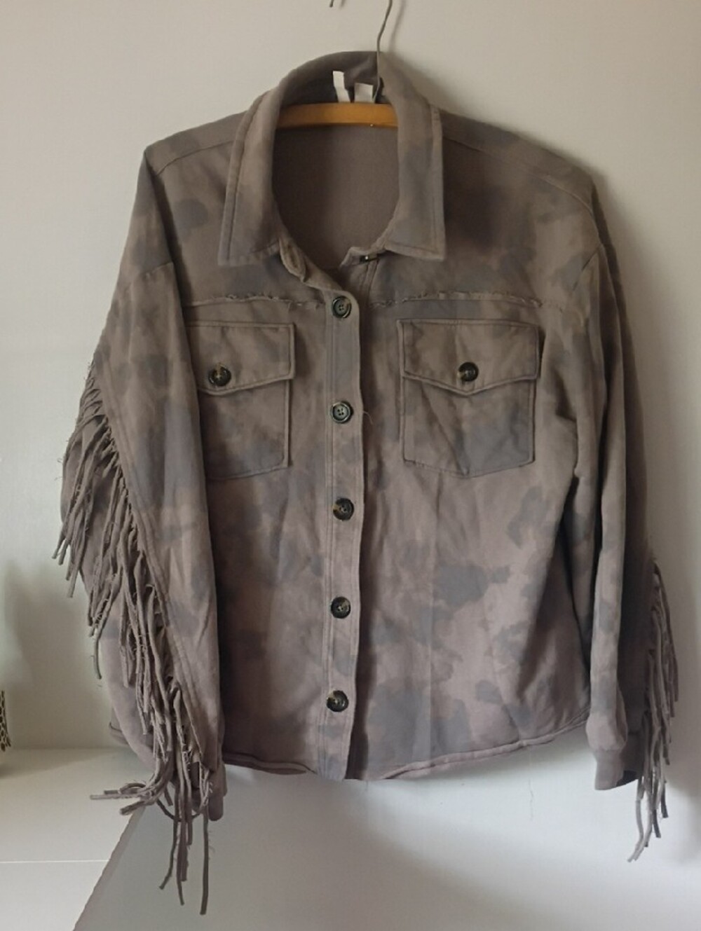 Cato Women’s Taupe Fringe Button-Up Jacket Western Rodeo medium